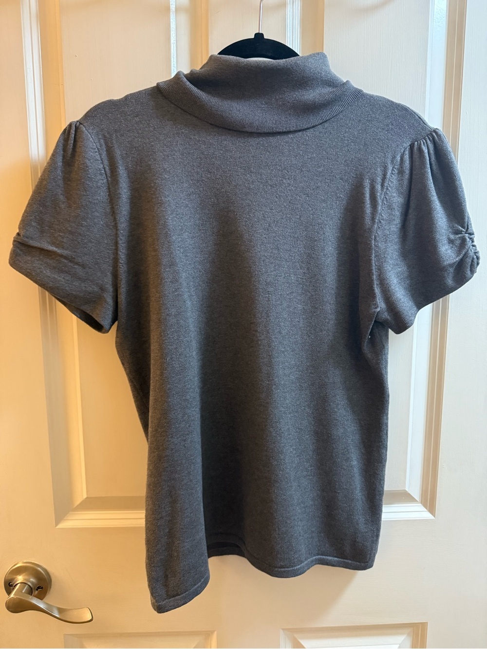 Per Se Puff Sleeve Mock Neck Top - Gray